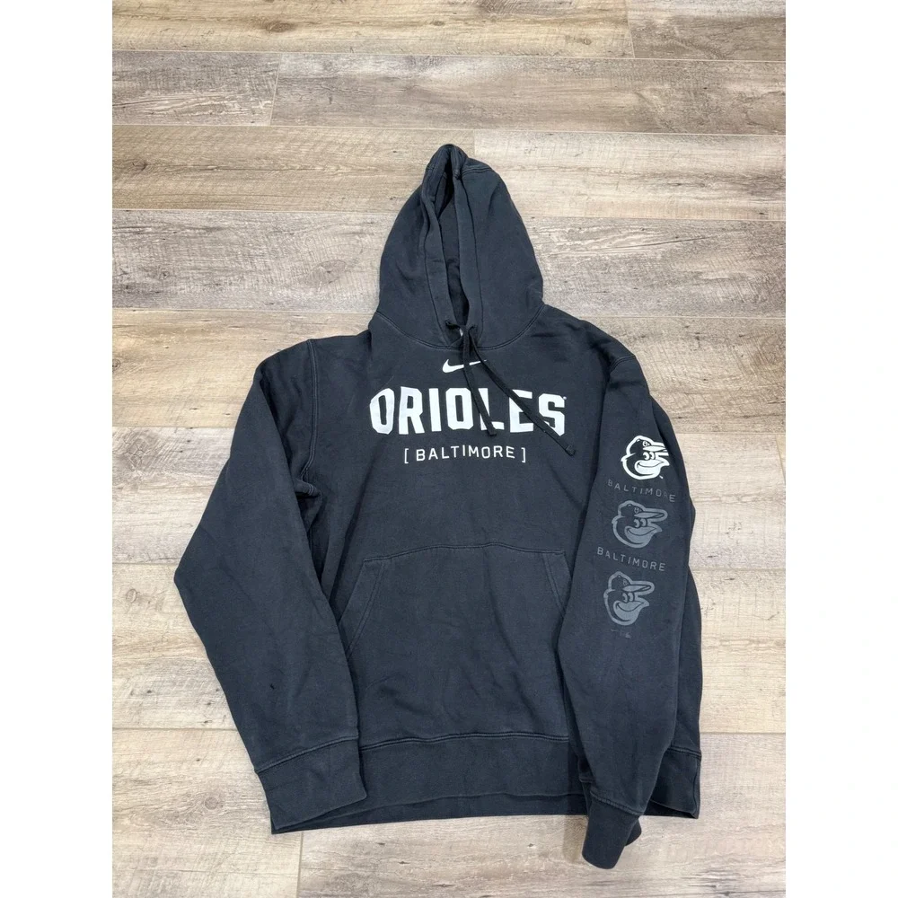 Nike‎ Baltimore Orioles Mens Small Black Graphic Hoodie Sweatshirt NKDK-00A
